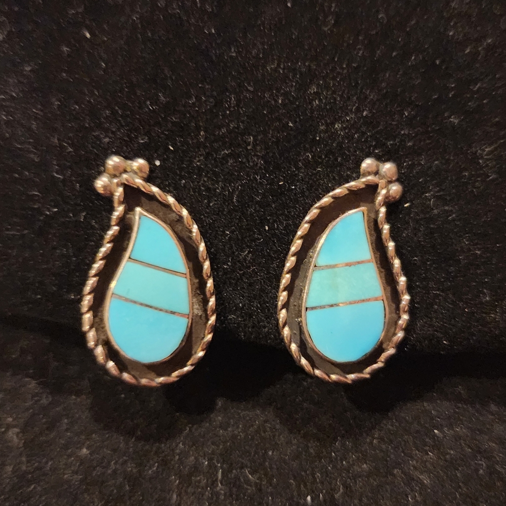 Turquoise and Silver Teardrop Earrings